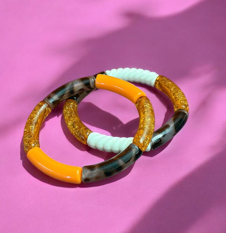 Duo de bracelets orange léopard Fidji
