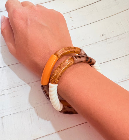 Duo de bracelets orange léopard Fidji