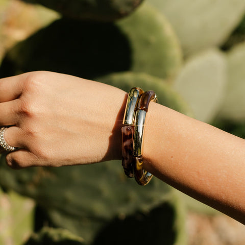 Duo de bracelets marron léopard en résine Borneo