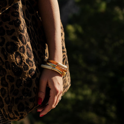 Trio de bracelets marron et blanc en résine Baléares