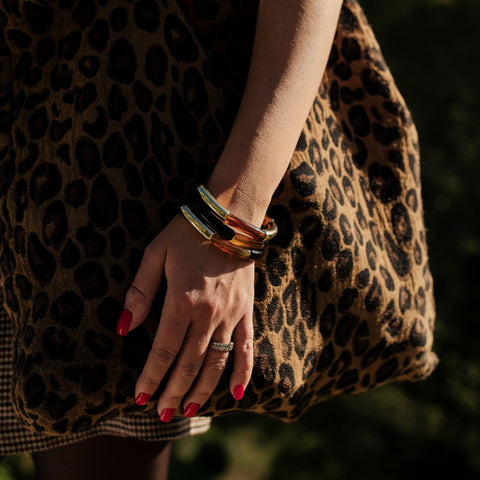 Trio de bracelets marron et noir en résine Canarias