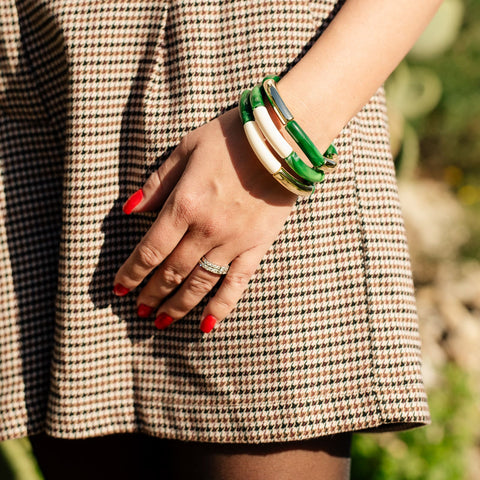 Trio de bracelets vert foncé en résine Açores